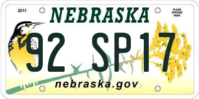 NE license plate 92SP17