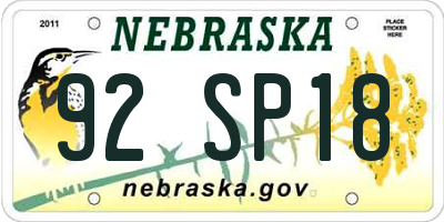 NE license plate 92SP18