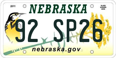 NE license plate 92SP26