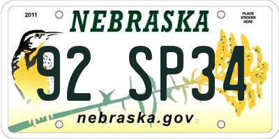 NE license plate 92SP34