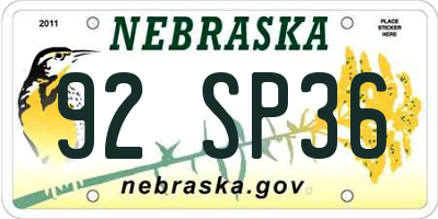 NE license plate 92SP36