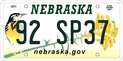 NE license plate 92SP37