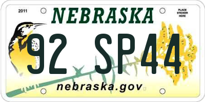 NE license plate 92SP44