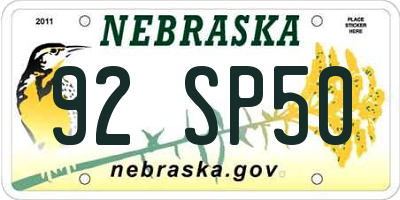 NE license plate 92SP50