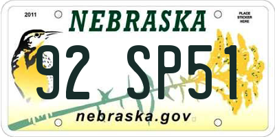 NE license plate 92SP51