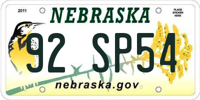 NE license plate 92SP54