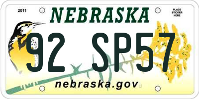 NE license plate 92SP57