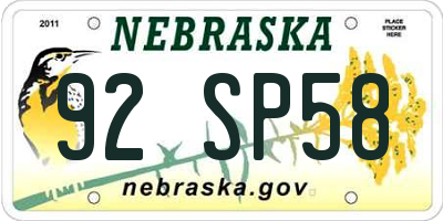 NE license plate 92SP58