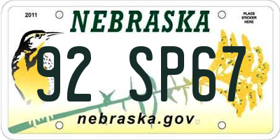 NE license plate 92SP67