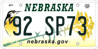 NE license plate 92SP73