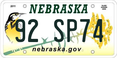 NE license plate 92SP74