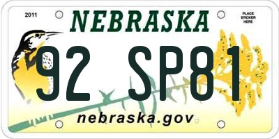 NE license plate 92SP81