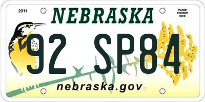 NE license plate 92SP84