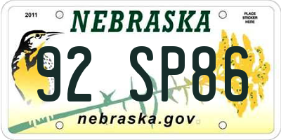 NE license plate 92SP86