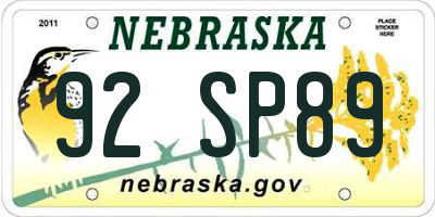 NE license plate 92SP89
