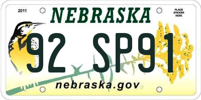 NE license plate 92SP91
