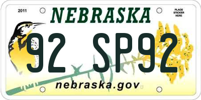 NE license plate 92SP92