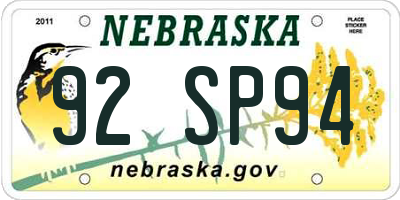 NE license plate 92SP94
