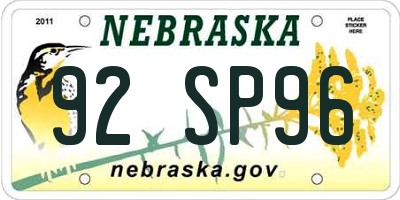 NE license plate 92SP96