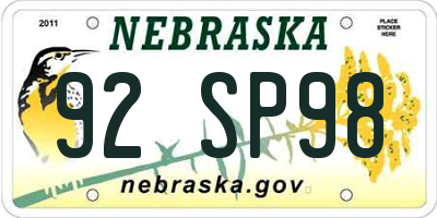 NE license plate 92SP98
