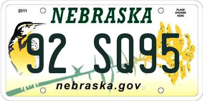 NE license plate 92SQ95