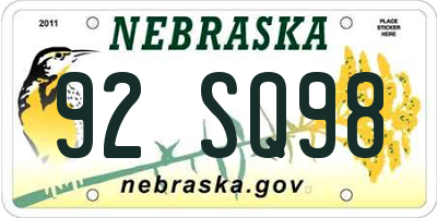 NE license plate 92SQ98