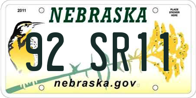 NE license plate 92SR11