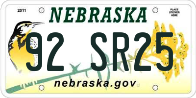 NE license plate 92SR25