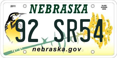 NE license plate 92SR54