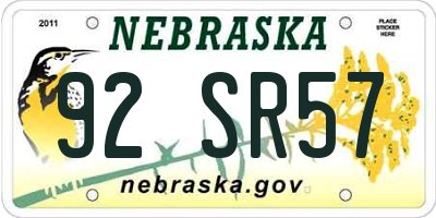 NE license plate 92SR57