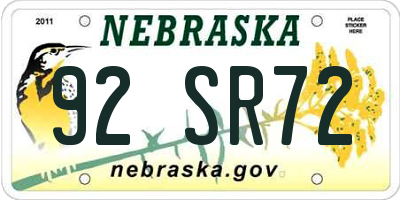 NE license plate 92SR72