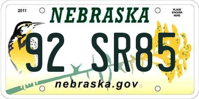 NE license plate 92SR85