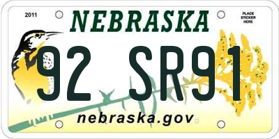 NE license plate 92SR91