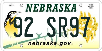 NE license plate 92SR97