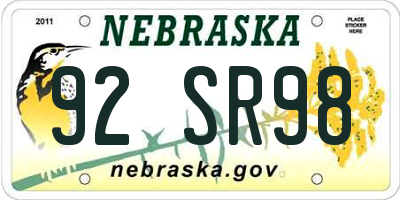 NE license plate 92SR98