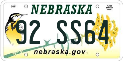 NE license plate 92SS64