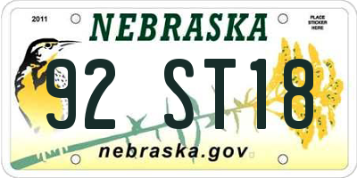 NE license plate 92ST18