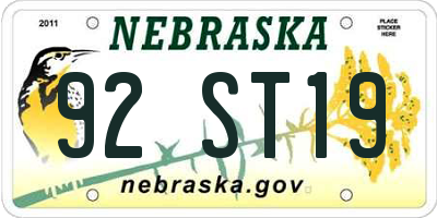 NE license plate 92ST19