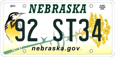 NE license plate 92ST34