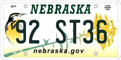NE license plate 92ST36