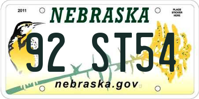 NE license plate 92ST54
