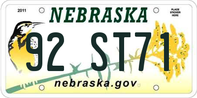 NE license plate 92ST71