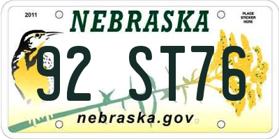 NE license plate 92ST76