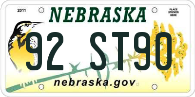 NE license plate 92ST90
