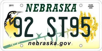 NE license plate 92ST95