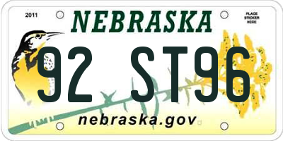 NE license plate 92ST96