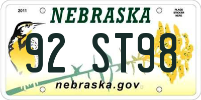 NE license plate 92ST98