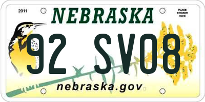NE license plate 92SV08