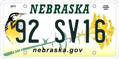 NE license plate 92SV16
