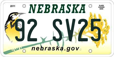 NE license plate 92SV25